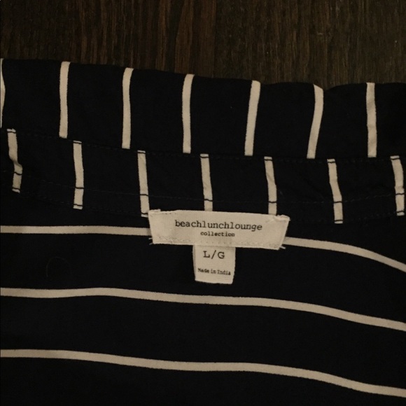 Anthropologie beachlunchlounge navy blue white stripe shirt blouse L - Picture 6 of 7